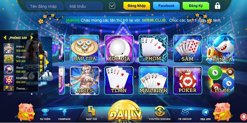 Đa dạng loại hình trò chơi tại Mir86 Club